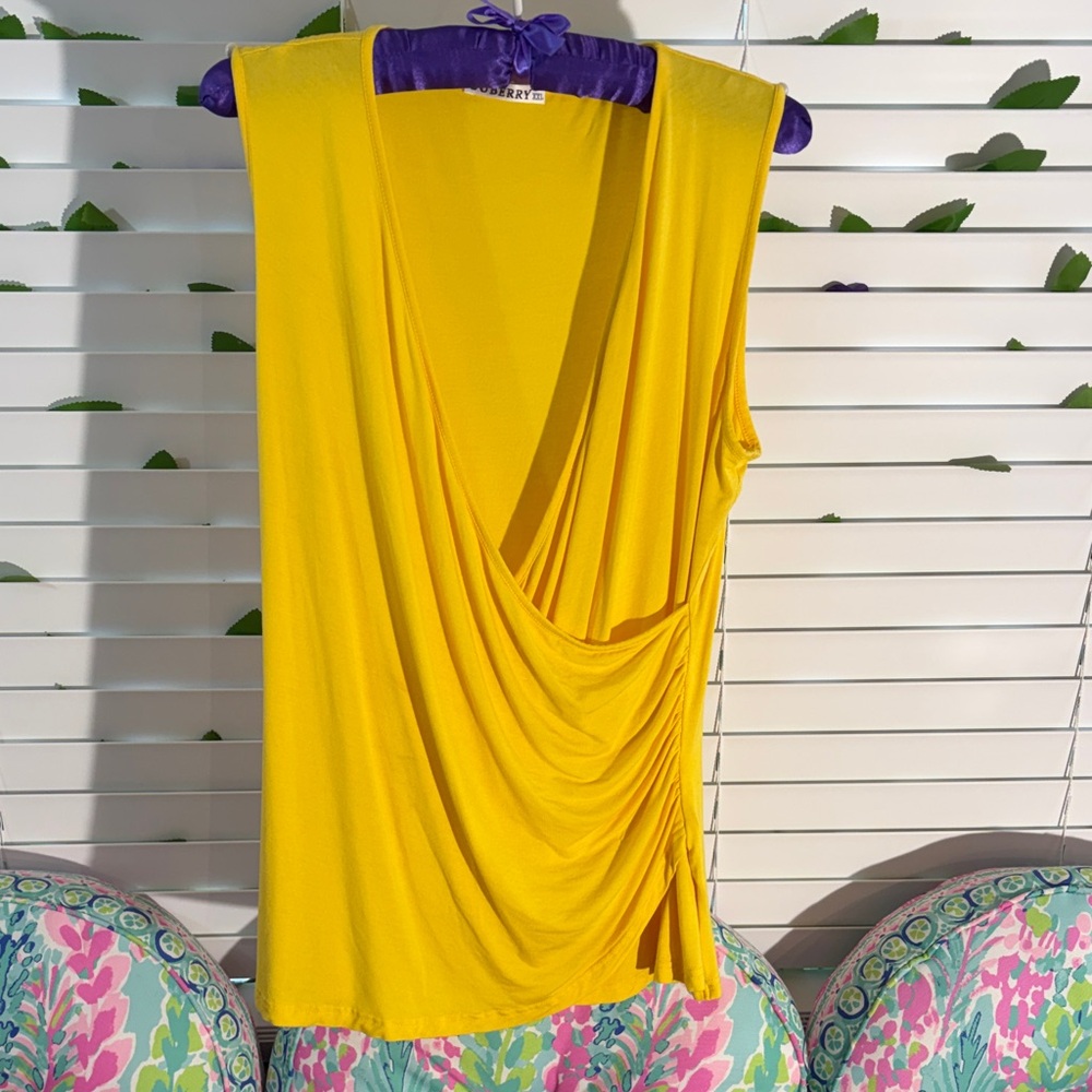Vibrant Yellow Surplice Wrap Sleeveless Top